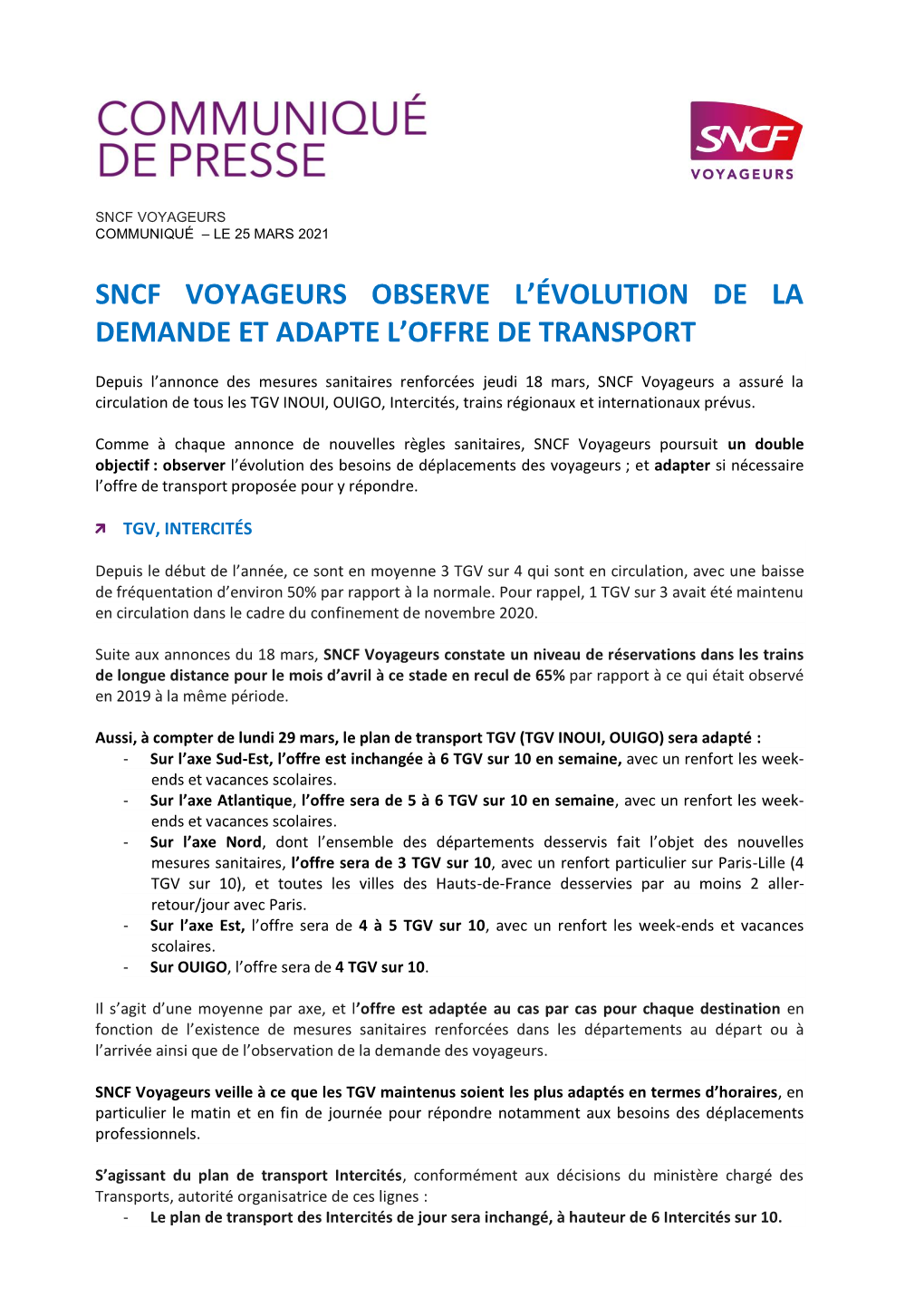 Sncf Voyageurs Observe L'évolution De La Demande Et Adapte L'offre De Transport