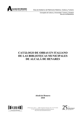 Obras En Italiano De Las Bibliotecas Municipales De Alcalá De Henares