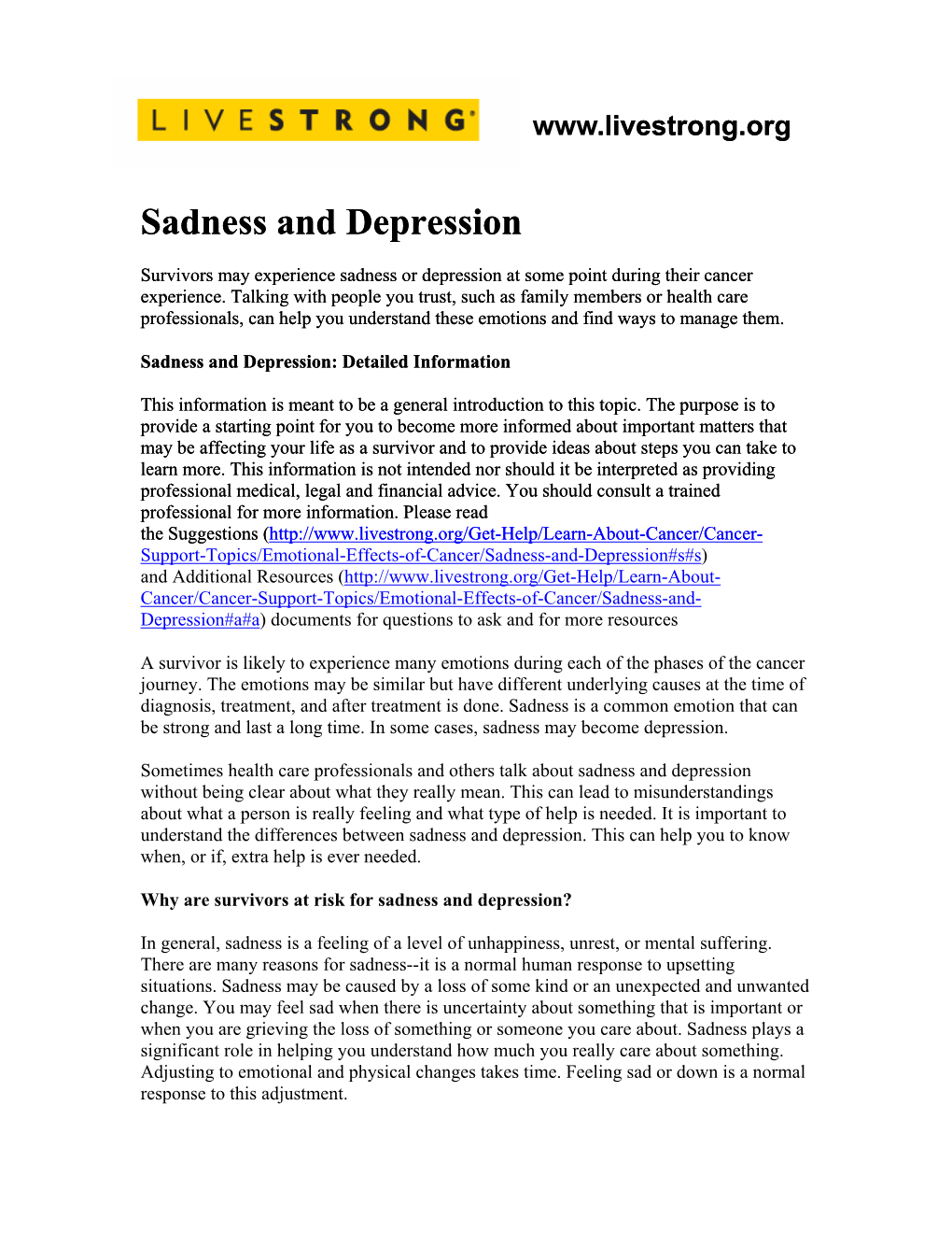 Sadness and Depression