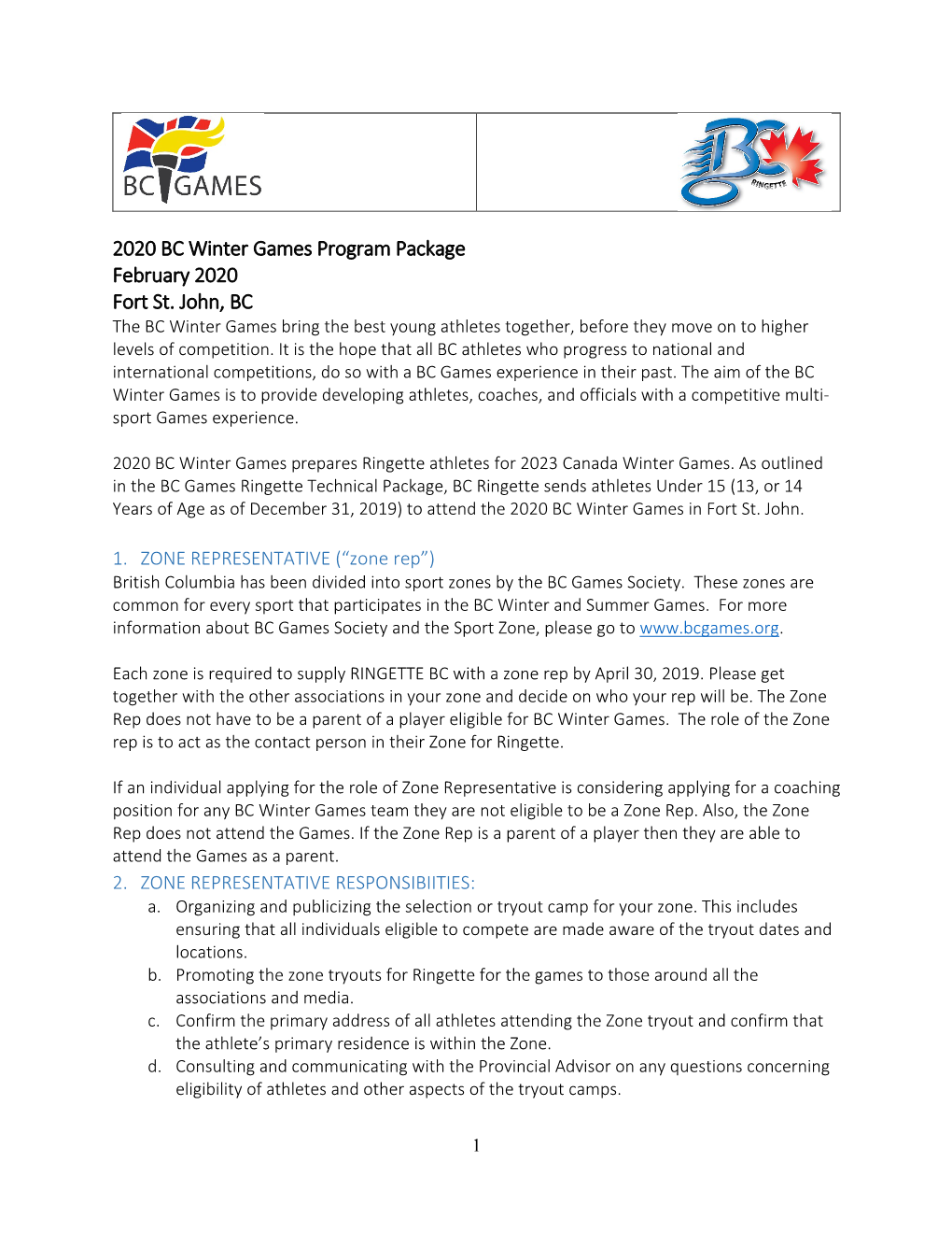 2020 BC Winter Games Program Package February 2020 Fort St