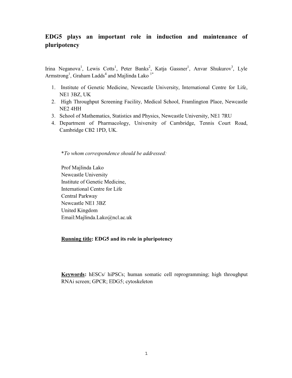 EDG5 Plays an Important Role in Induction and Maintenance of Pluripotency