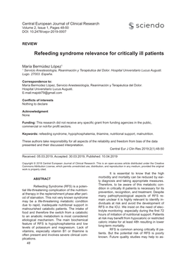Refeeding Syndrome Relevance for Critically Ill Patients