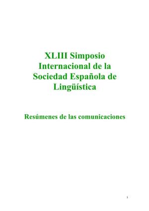 XLIII Simposio Internacional De La Sociedad Española De Lingüística