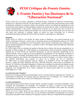 PCOI Critique De Frantz Fanón: I: Frantz Fanón Y Las Ilusiones De La “Liberación Nacional”