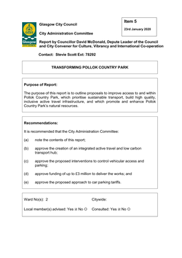 Item 5 Glasgow City Council 23Rd January 2020 City Administration Committee