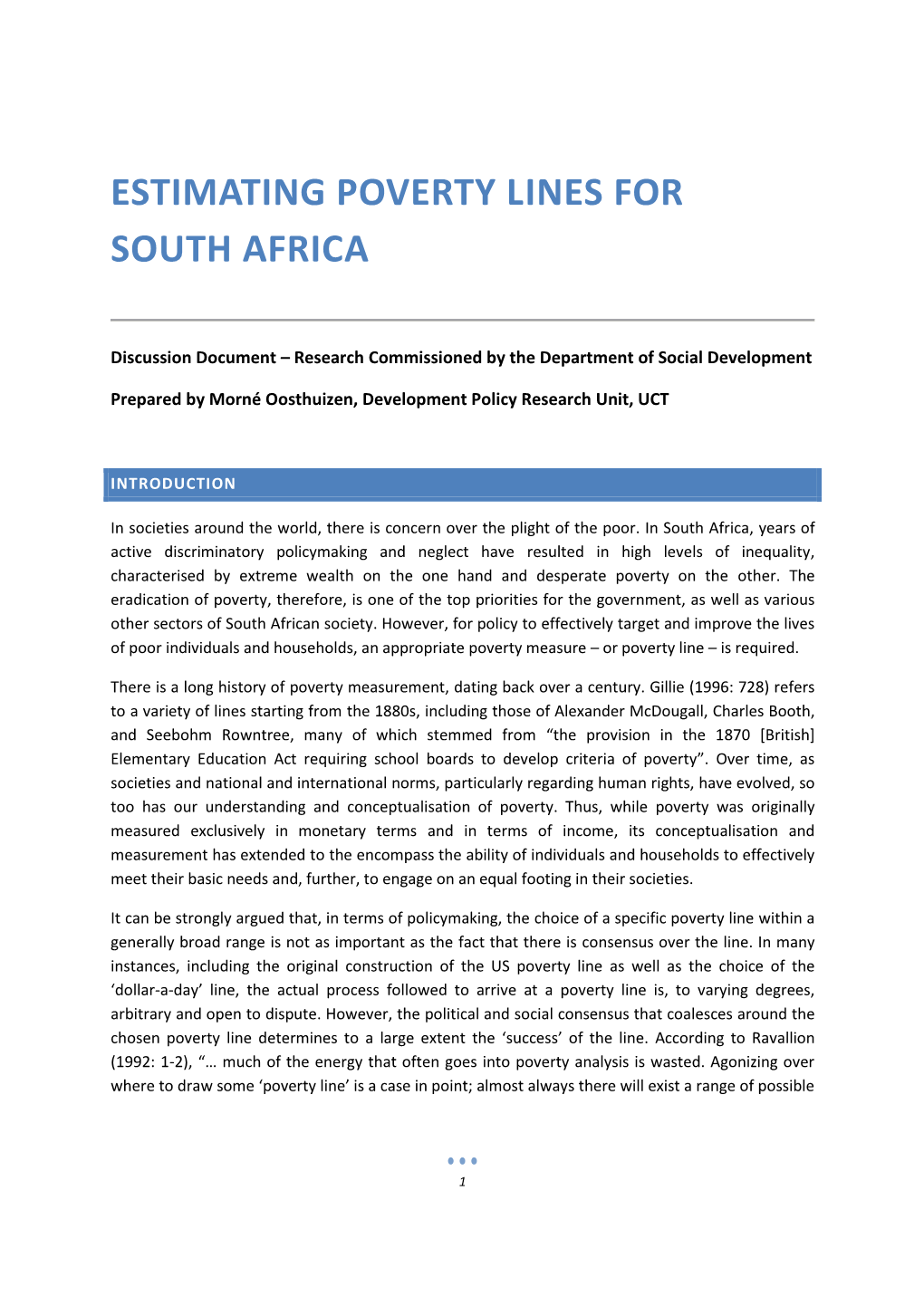 Estimating Poverty Lines for South Africa