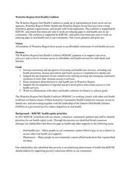 Waterloo Region Oral Health Coalition Description