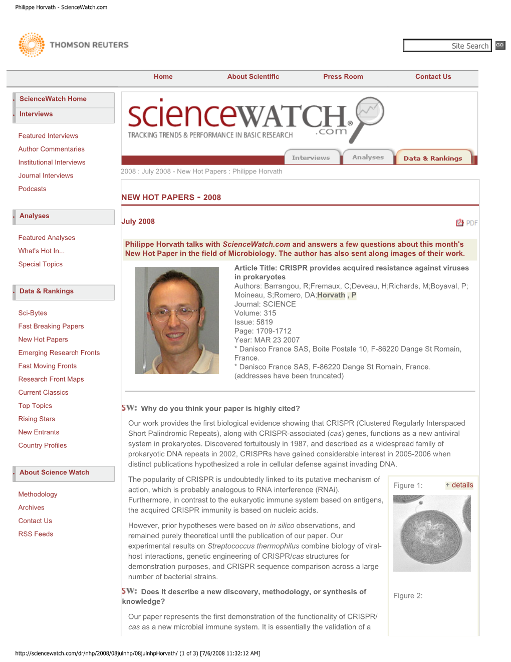 Philippe Horvath - Sciencewatch.Com