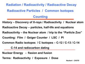 Radiation / Radioactivity / Radioactive Decay Radioactive Particles