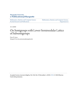 On Semigroups with Lower Semimodular Lattice of Subsemigroups Peter R