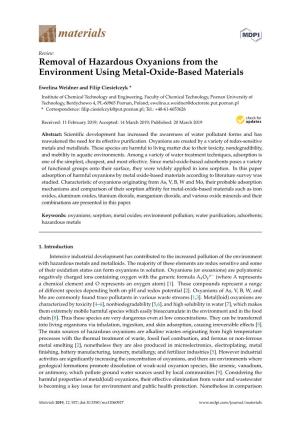 Removal of Hazardous Oxyanions from the Environment Using Metal-Oxide-Based Materials
