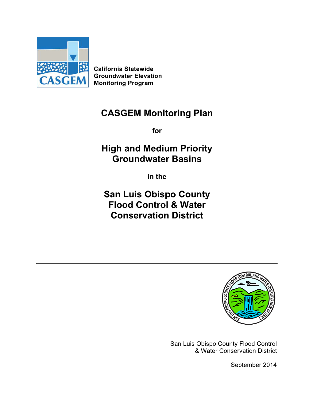 2014 Casgem Monitoring Plan for High and Medium Priority