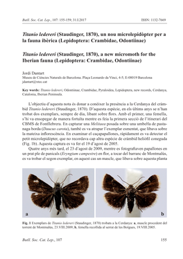 Titanio Ledereri (Staudinger, 1870), Un Nou Microlepidòpter Per a La Fauna Ibèrica (Lepidoptera: Crambidae, Odontiinae)