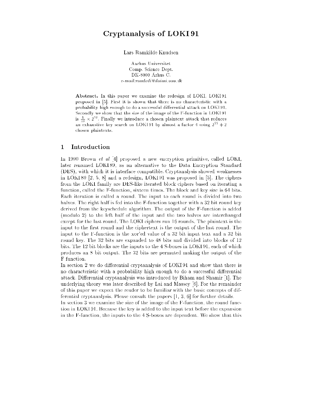 Cryptanalysis of LOKI 91