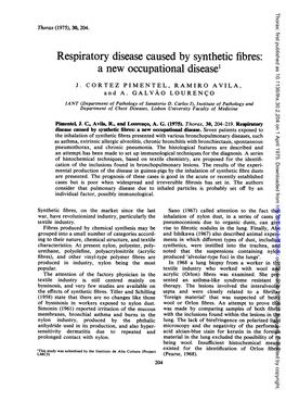 Respiratory Disease Caused by Synthetic Fibres: a New Occupational Disease1