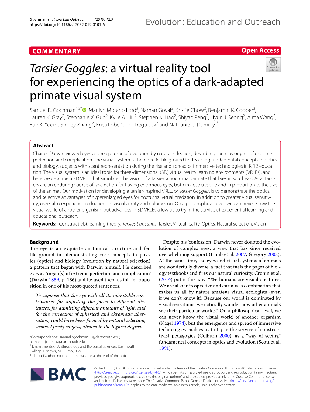 Tarsier Goggles: a Virtual Reality Tool for Experiencing the Optics of a Dark-Adapted Primate Visual System