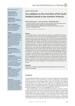 Two Additions to the Moss Flora of the South Shetland Islands in The