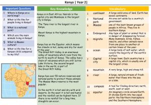 Kenya | Year 2| Important Questions Key Knowledge Vocabulary 1 Where Is Kenya on a a Large Solid Area of Land