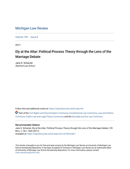 Ely at the Altar: Political Process Theory Through the Lens of the Marriage Debate