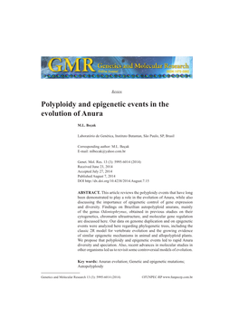 Polyploidy and Epigenetic Events in the Evolution of Anura