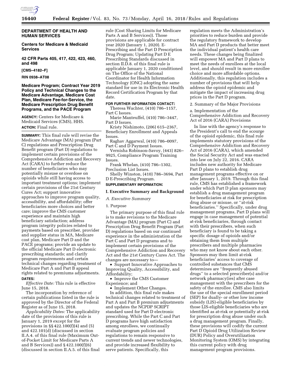 Federal Register/Vol. 83, No. 73/Monday, April 16, 2018/Rules and Regulations