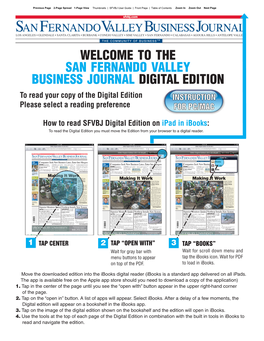 WELCOME to the SAN FERNANDO VALLEY BUSINESS JOURNAL DIGITAL EDITION to Read Your Copy of the Digital Edition INSTRUCTION Please Select a Reading Preference for PC/MAC