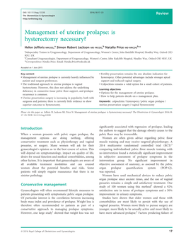 Management of Uterine Prolapse: Is Hysterectomy Necessary?