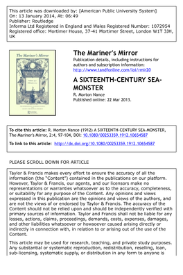 The Mariner's Mirror a SIXTEENTH-CENTURY SEA