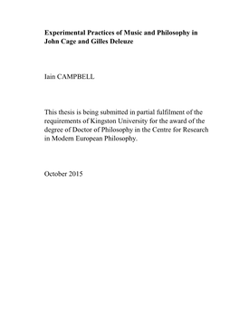 Experimental Practices of Music and Philosophy in John Cage and Gilles Deleuze