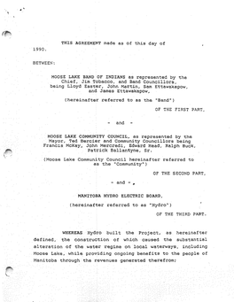 Moose Lake Settlement Agreement 1990