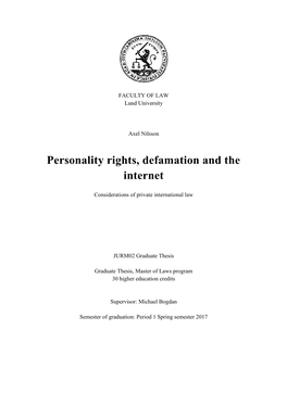 Personality Rights, Defamation and the Internet