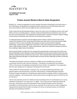 Forbes Awards Westerra Best-In-State Designation