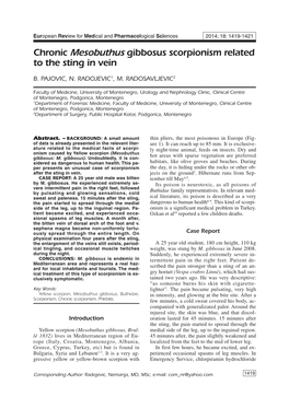 Chronic Mesobuthus Gibbosus Scorpionism Related to the Sting in Vein