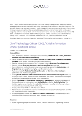 Chief Technology Officer (CTO) / Chief Information Officer (CIO) (80-100%)