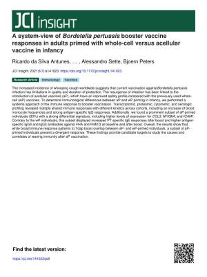 A System-View of Bordetella Pertussis Booster Vaccine Responses in Adults Primed with Whole-Cell Versus Acellular Vaccine in Infancy