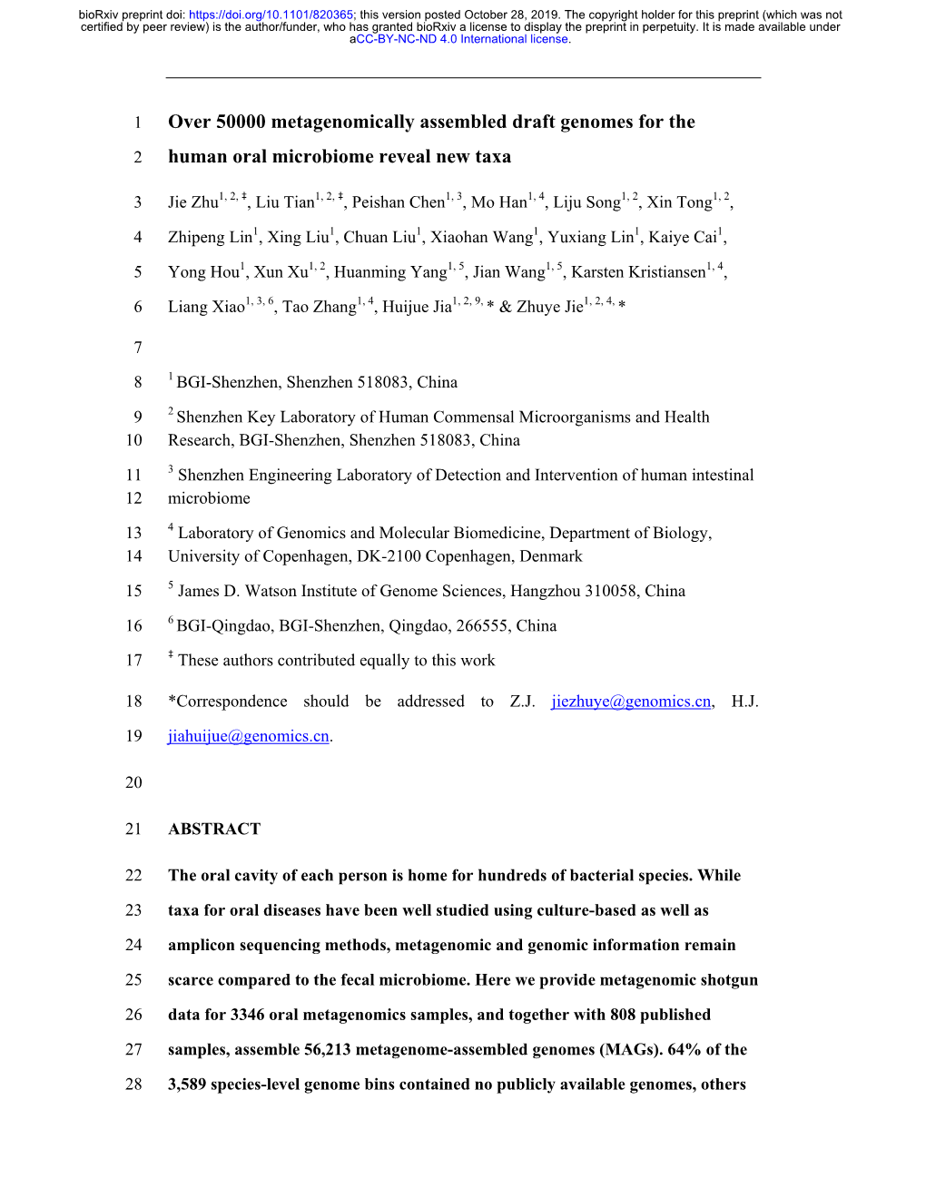 Over 50000 Metagenomically Assembled Draft Genomes for the 2 Human Oral Microbiome Reveal New Taxa