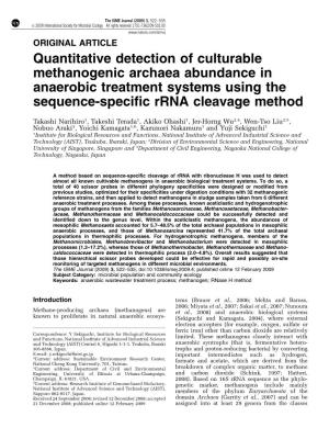 Quantitative Detection of Culturable Methanogenic Archaea Abundance in Anaerobic Treatment Systems Using the Sequence-Specific Rrna Cleavage Method