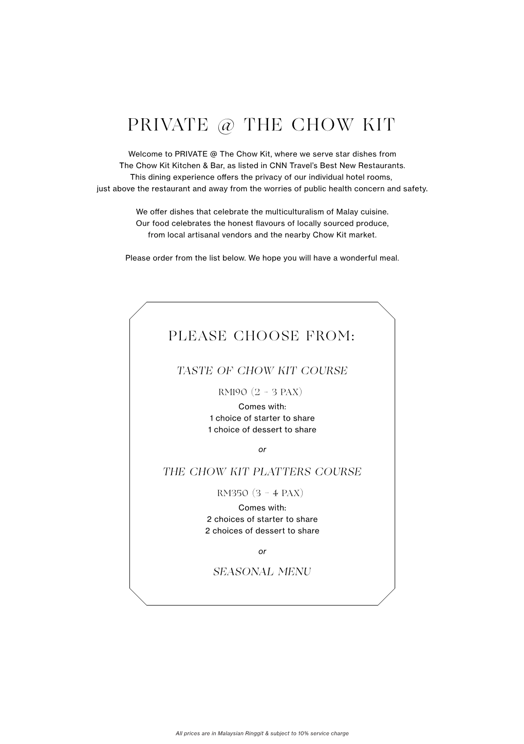 PRIVATE @ the Chow Kit Menu