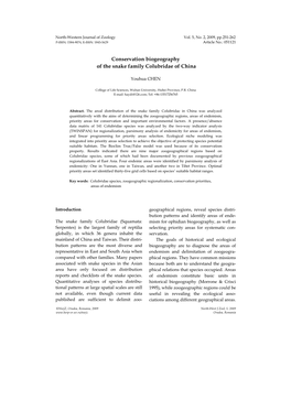 Conservation Biogeography of the Snake Family Colubridae of China