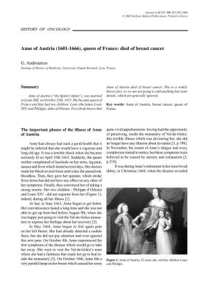 Anne of Austria (1601-1666), Queen of France: Died of Breast Cancer