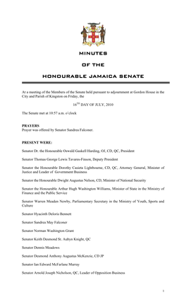 Minutes of the Honourable Jamaica Senate