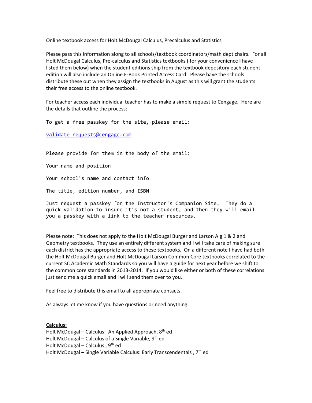 Online Textbook Access for Holt Mcdougal Calculus, Precalculus and Statistics