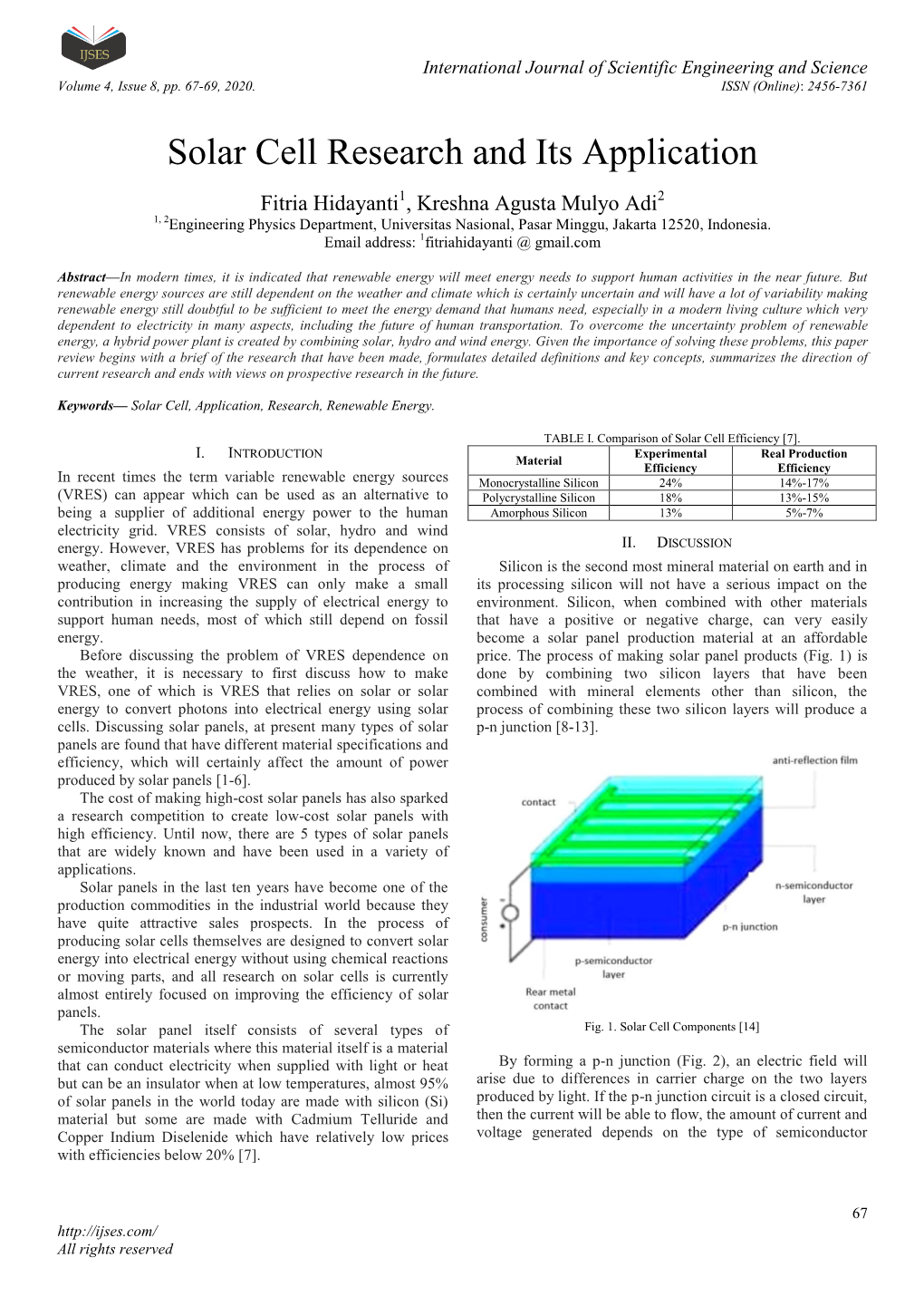 Solar Cell Research and Its Application