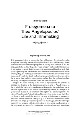 Prolegomena to Theo Angelopoulos' Life and Filmmaking