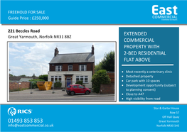 221 Beccles Road EXTENDED Great Yarmouth, Norfolk NR31 8BZ COMMERCIAL PROPERTY with 2-BED RESIDENTIAL FLAT ABOVE