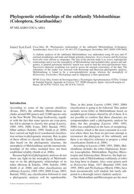 Phylogenetic Relationships of the Subfamily Melolonthinae (Coleoptera, Scarabaeidae)