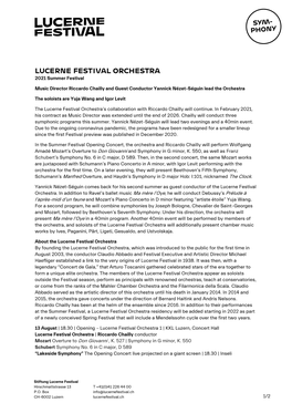 LUCERNE FESTIVAL ORCHESTRA 2021 Summer Festival