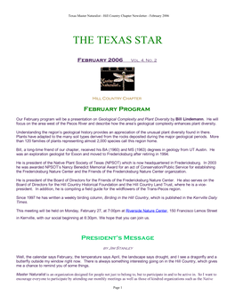 Texas Master Naturalist - Hill Country Chapter Newsletter - February 2006