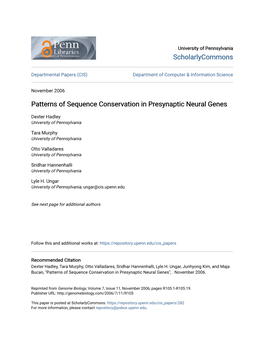 Patterns of Sequence Conservation in Presynaptic Neural Genes