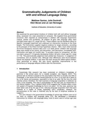 Grammaticality Judgements of Children with and Without Language Delay